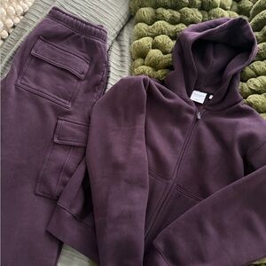 Aritzia Cozy Fleece Sweat Set in Plum